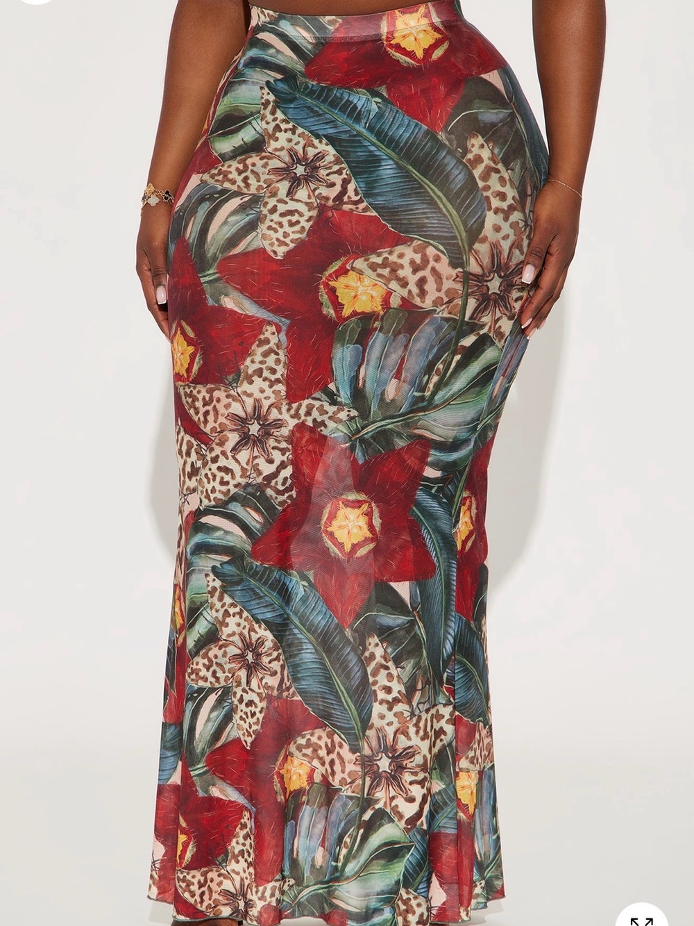 Fashion nova Tropical Floral Red sheer Maxi Skirt